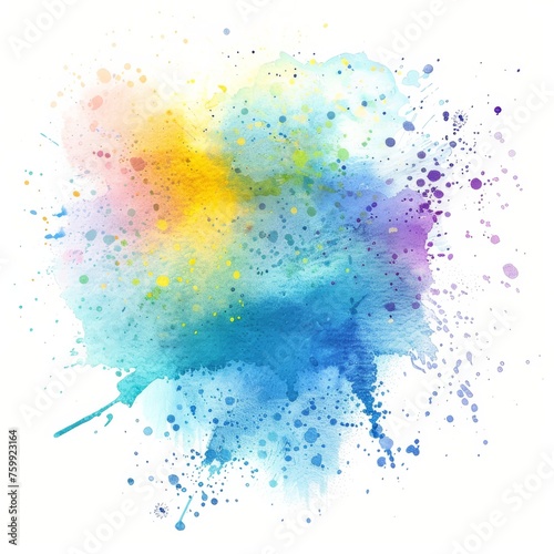 Multicolored watercolor explosion on white  depicting a vibrant blend of colors in a dynamic composition.