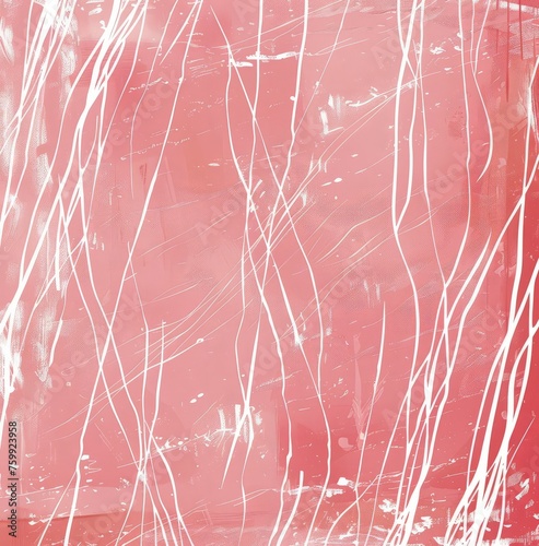 A painting featuring intricate white lines on a vibrant pink background.