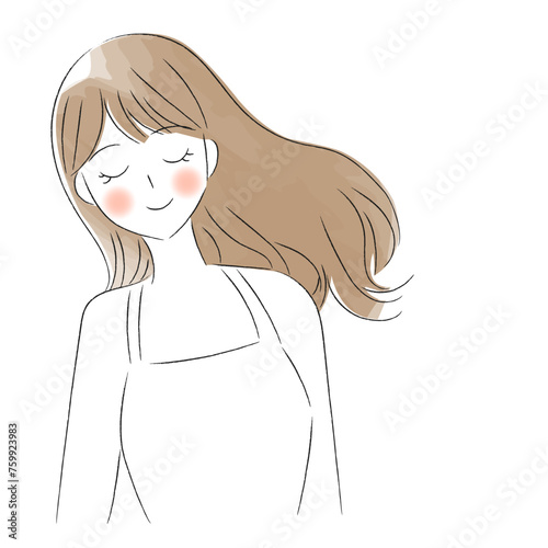 髪をなびかせる女性