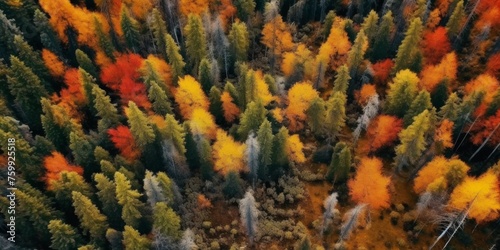 autumn forest bird's eye view Generative AI