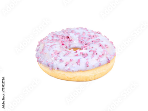 Donut with berry glaze isolated on white background