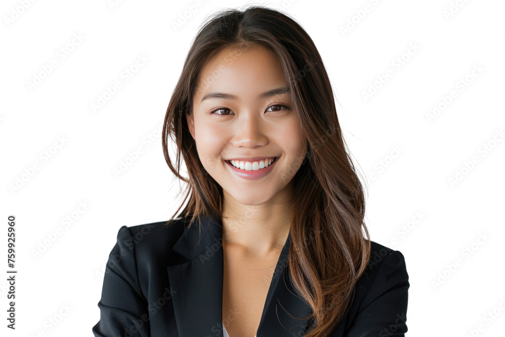 Confident brunette businesswoman in suit smiling isolated on transparent background. Confident brunette businesswoman in suit smiling isolated on transparent background.