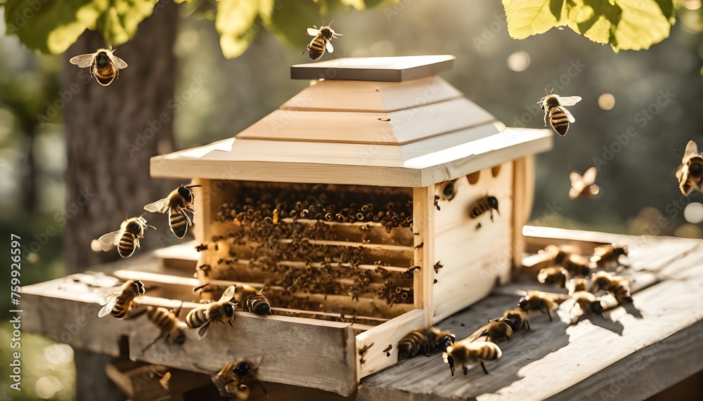 Rustic Honey: Bees Creating Honey in the Soft Morning Light Rustic Honey: Bees Creating Honey in the Soft Morning Light