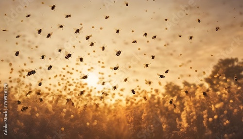 Golden Hour Harmony  Honeybees Returning to Their Hive at Sunset