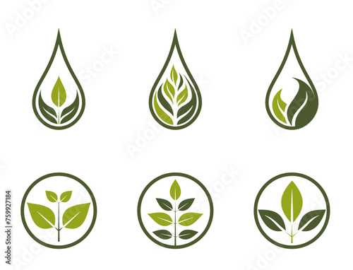 eco friendly icon set. sprout in a circle. plant in drop. organic and botanical symbols