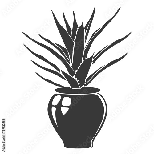 Silhouette Aloe vera tree in the vase black color only