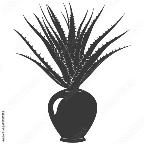Silhouette Aloe vera tree in the vase black color only