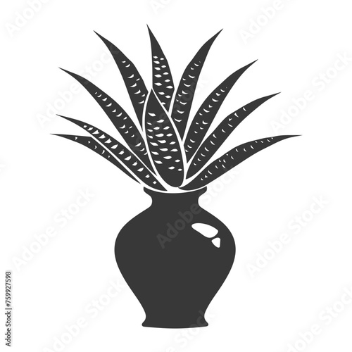 Silhouette Aloe vera tree in the vase black color only