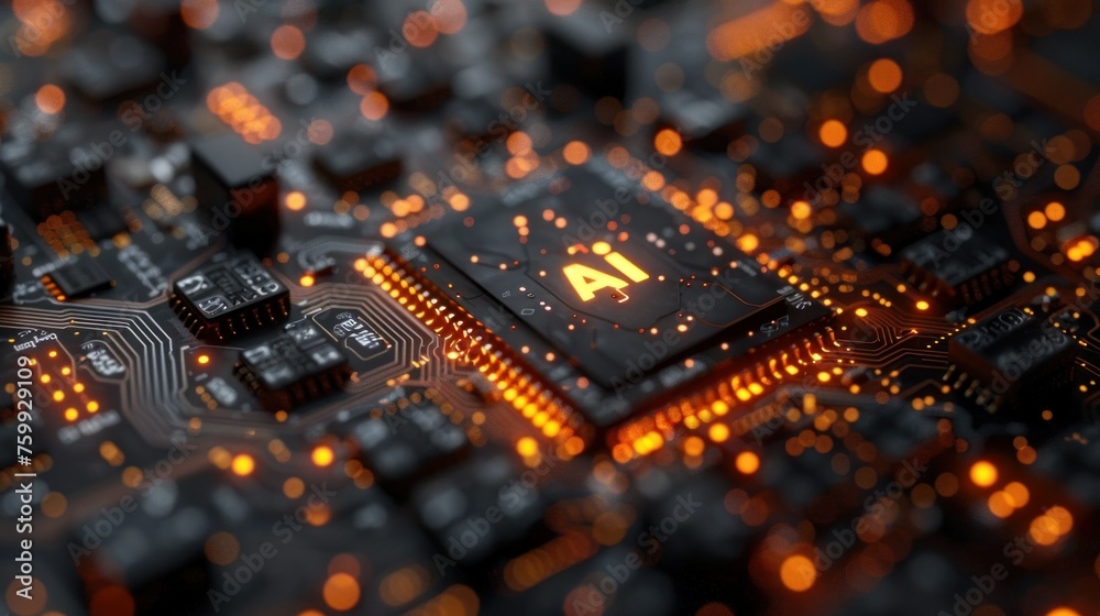 Luminous AI logo shines on intricate motherboard, portraying technological innovation Luminous AI logo shines on intricate motherboard, portraying technological innovation