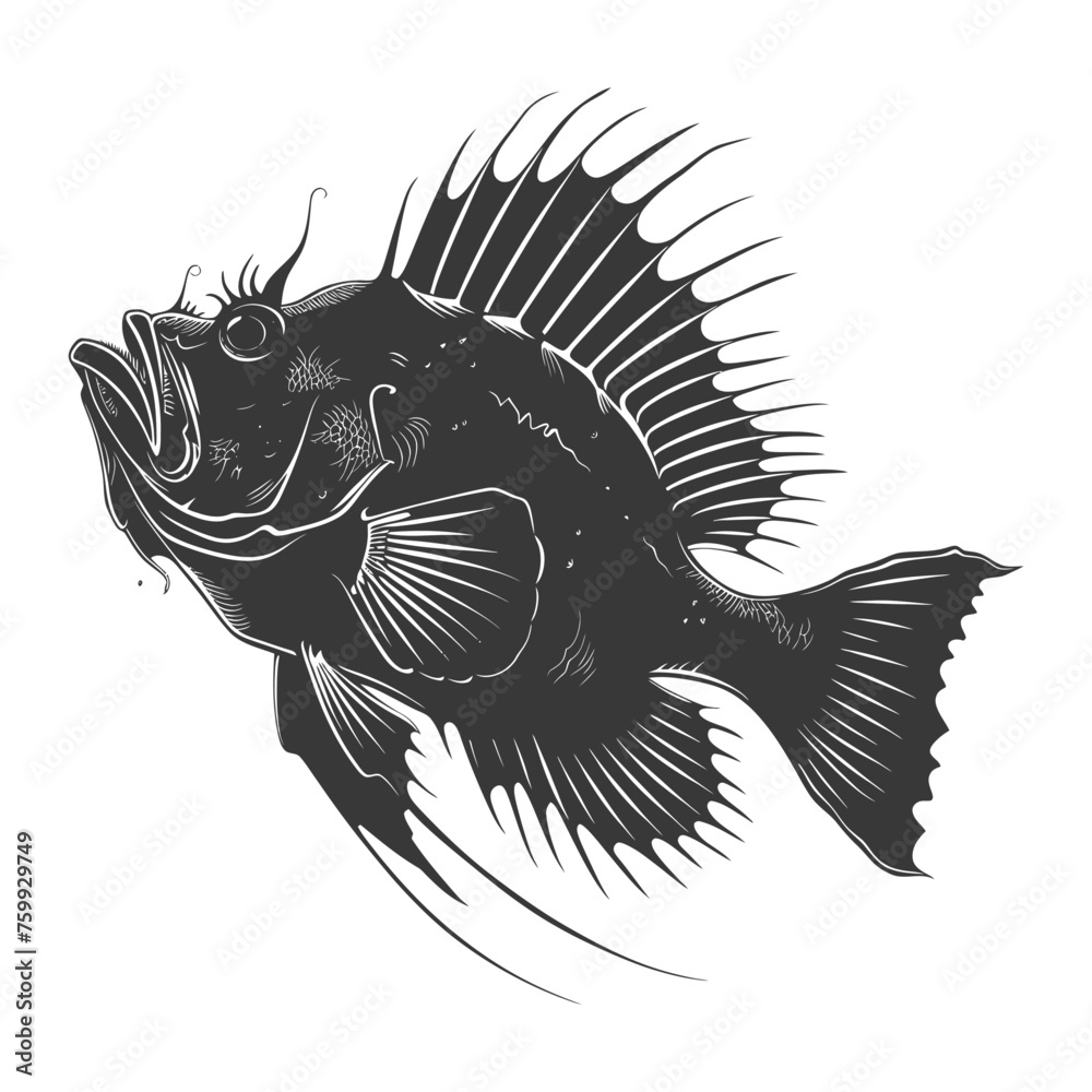 Silhouette Anglerfish Fish Animal black color only full body Silhouette Anglerfish Fish Animal black color only full body
