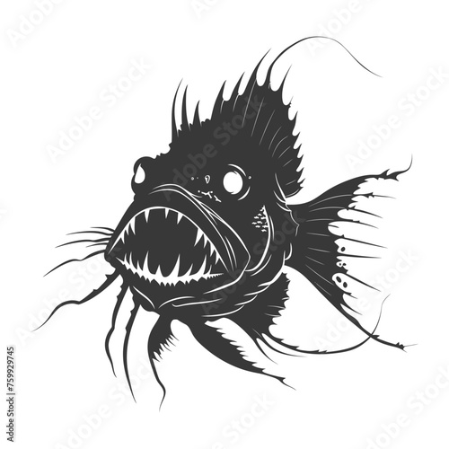 Silhouette Anglerfish Fish Animal black color only full body