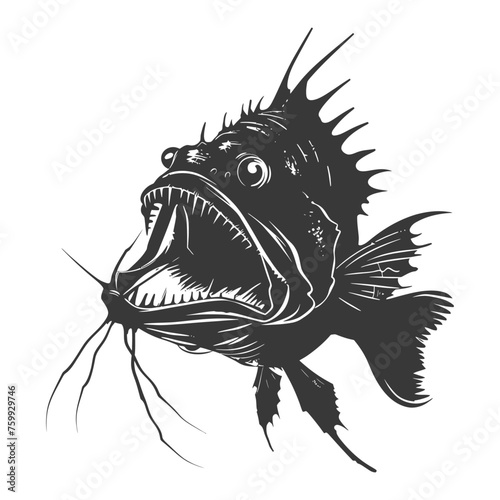 Silhouette Anglerfish Fish Animal black color only full body © NikahGeh