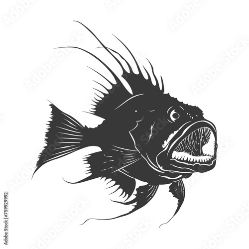 Silhouette Anglerfish Fish Animal black color only full body