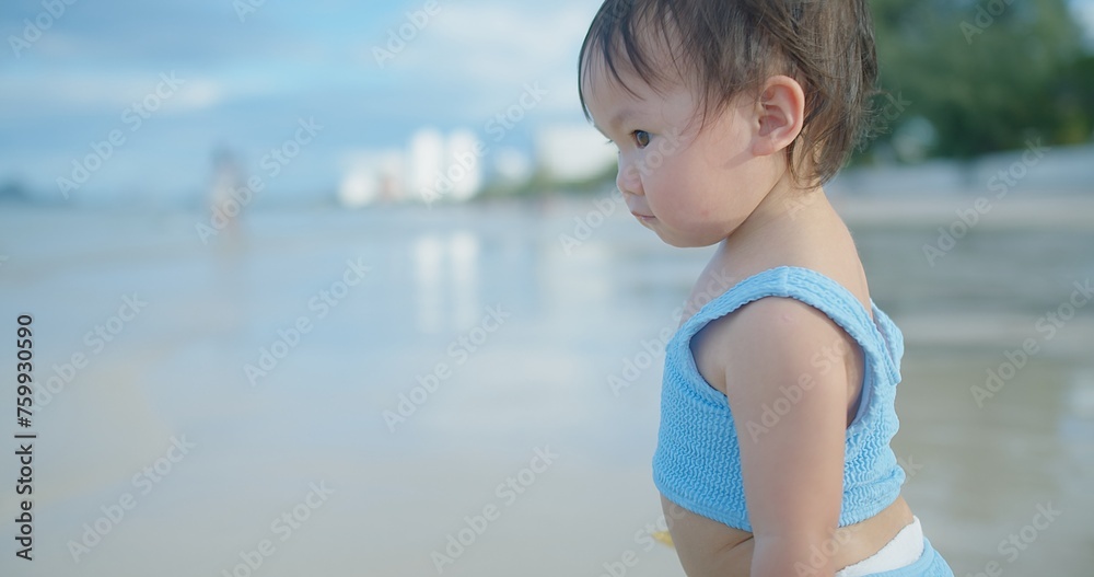 A curious toddler explores the sandy beach, captivated by the gentle waves lapping at the shore under the warm sunlight, embodying innocence and discovery A curious toddler explores the sandy beach, captivated by the gentle waves lapping at the shore under the warm sunlight, embodying innocence and discovery