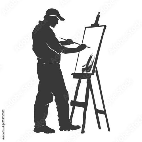 Silhouette artist painting in action on the canvas black color only