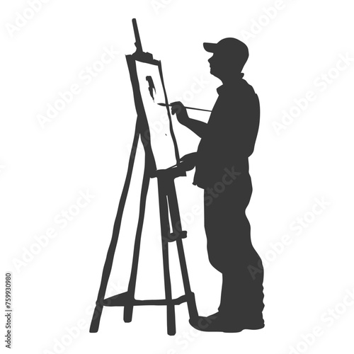 Silhouette artist painting in action on the canvas black color only