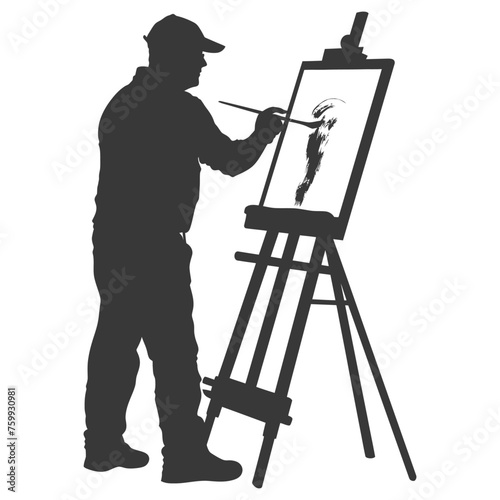 Silhouette artist painting in action on the canvas black color only