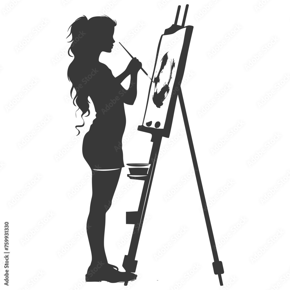 Silhouette artist women painting in action black color only Silhouette artist women painting in action black color only