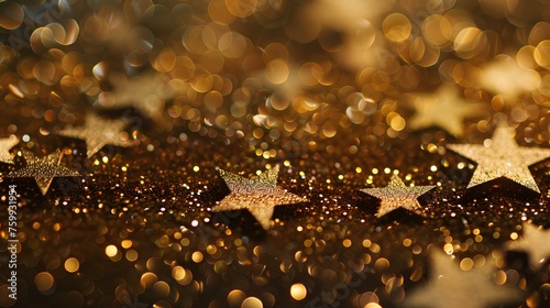 Golden Christmas Tree with Water Droplets and Holiday Bokeh