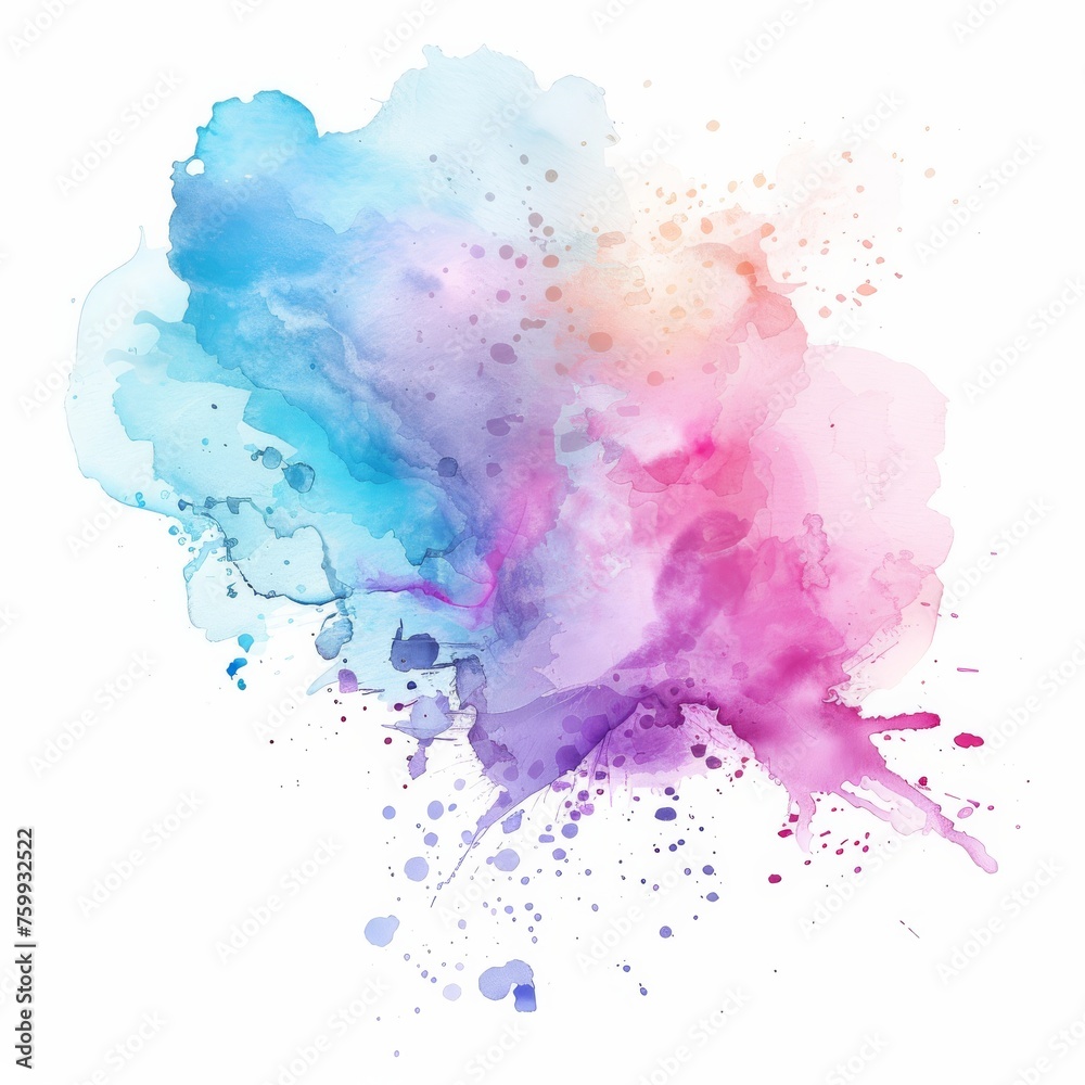 Abstract watercolor splash in cool and warm hues on a white background, embodying creativity and artistic expression.