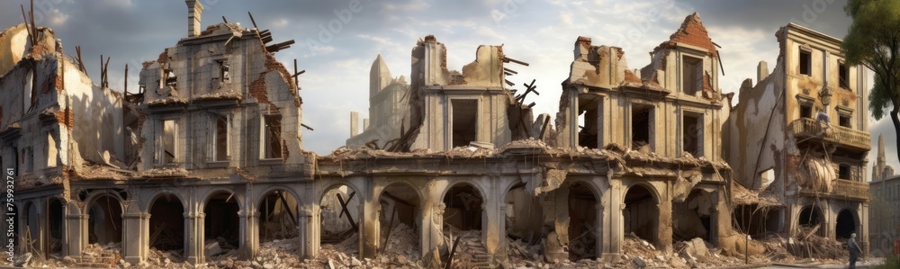 Naklejka premium The end of the world with its crumbling walls and abandoned, apocalyptic landscape.