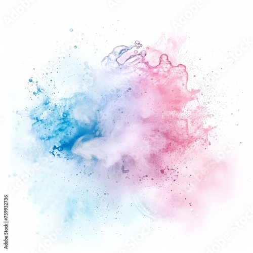 Dynamic watercolor explosion in a spectrum of pink to blue shades, symbolizing energy and creativity on a white canvas.