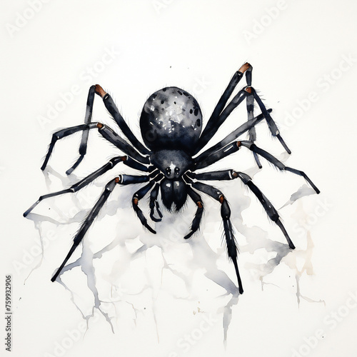 Black spider watercolor on white background © viet