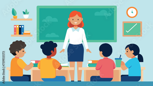 classroom with kids teacher or professor teaches vector 3.eps