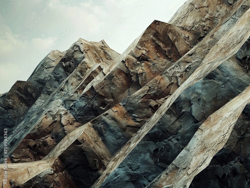 Emphasize the rugged and dynamic nature of talus slopes with a bold and expressive interpretation, utilizing negative space effectively, Emphasize the rugged and dynamic nature of talus slopes with a bold and expressive interpretation, utilizing negative space effectively,