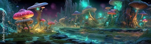 otherworldly, alien landscape in a digital matte painting