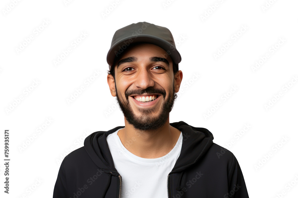 Handsome young man from the Middle East, smiling, long face, prominent nose, beard, brown skin, isolated on transparent background. Handsome young man from the Middle East, smiling, long face, prominent nose, beard, brown skin, isolated on transparent background.