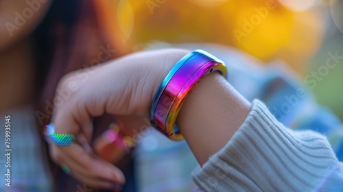 A smart bracelet that adjusts its color and vibration patterns to improve the wearer's mood, blending fashion with mental health tech