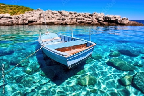 Small Boat on Croatian Coastline   Blissful  Vivid Colors  Sharp Focus
