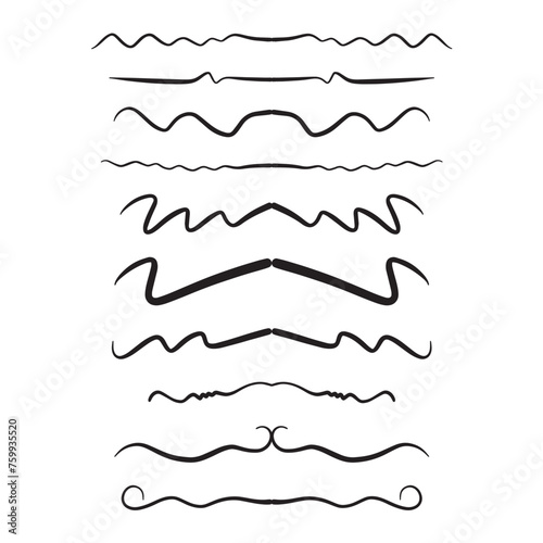 Hand drawn divider icon vector illustration design element of swish, swash, swoosh underline swirl squiggle stroke line