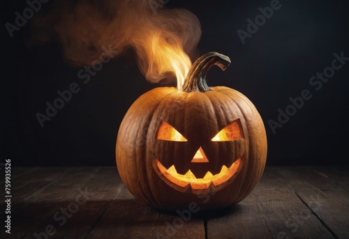 A scary pumpkin lantern with evil grin for Halloween.