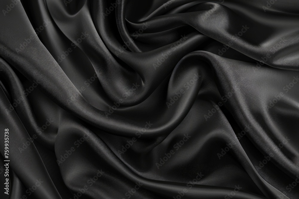 A close-up of a black silk fabric with a very smooth finish, reflecting light beautifully.