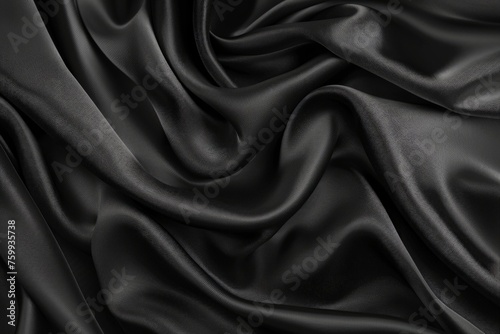 A close-up of a black silk fabric with a very smooth finish, reflecting light beautifully.