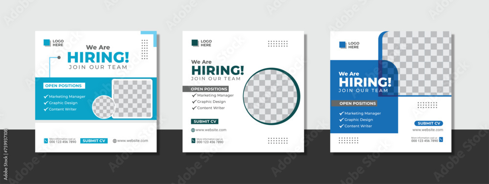 We are hiring job vacancy social media post banner design template. We are hiring job vacancy square web banner design. - obrazy, fototapety, plakaty 