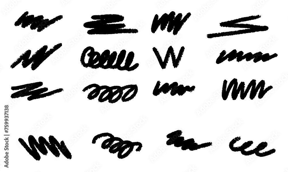 Set of different hand drawn vector strokes. Set of different hand drawn vector strokes.