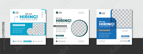 We are hiring job vacancy social media post banner design template. We are hiring job vacancy square web banner design.