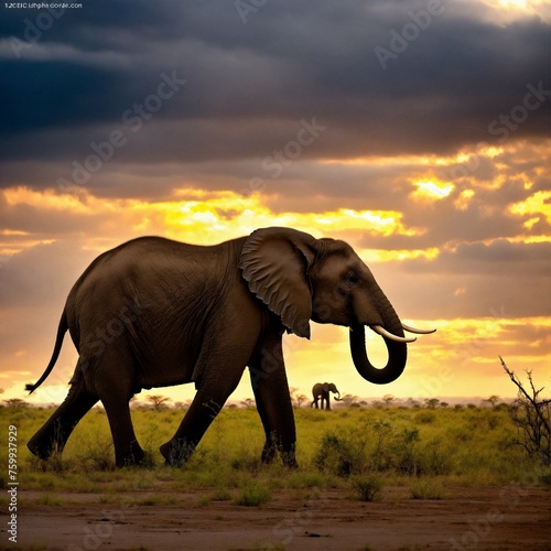 elephant at sunset