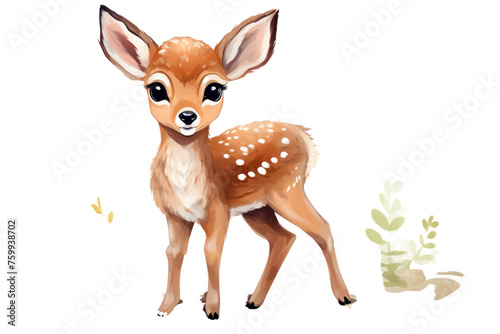 Cute baby wild animals, such as baby deer, play in the forest, emphasizing the cuteness, cuteness, and innocence of various animals. Isolated on transparent background. © venusvi