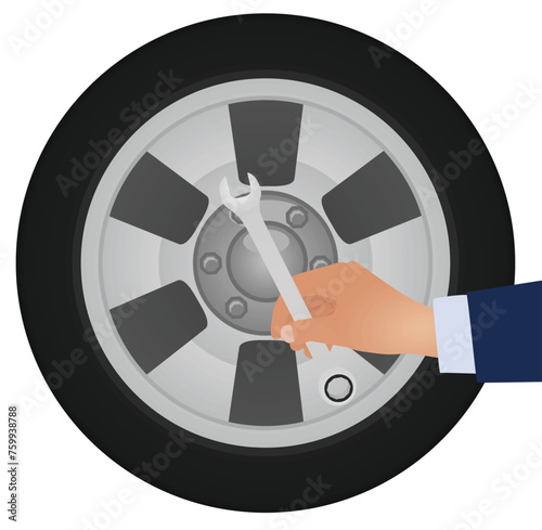 Hand in front of wheel. vector
