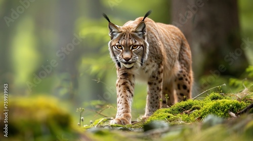 Eurasian Lynx (Lynx Lynx) in the Bavarian Forest National Park (Nationalpark Bayerischer Wald) in Bavaria, Germany. The Lynx was reintroduced to the Bavarian Forest in the 1990s.