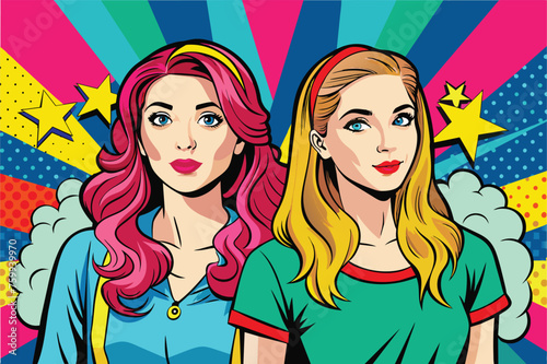 comic style pop art girls vector design