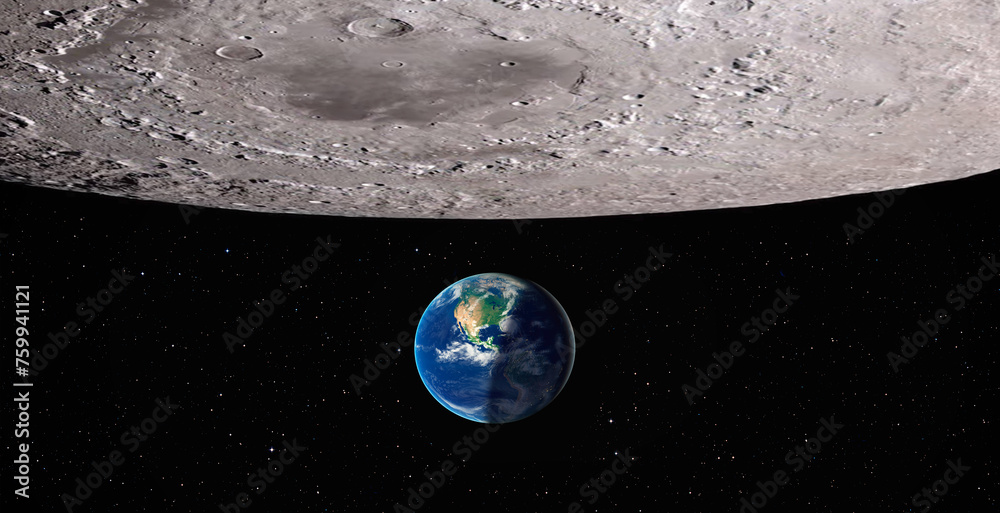 The Earth as Seen from the Surface of the Moon "Elements of this Image Furnished by NASA" - obrazy, fototapety, plakaty 