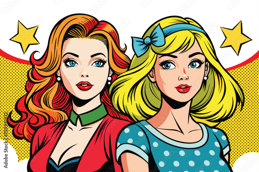 comic style pop art girls vector design 2.eps