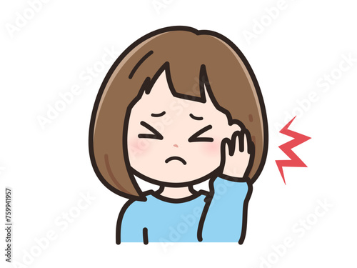耳が痛いの若い女性のイラスト