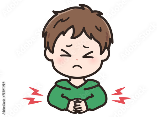 腹痛の若い男性のイラスト