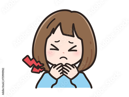 喉が痛いの若い女性のイラスト